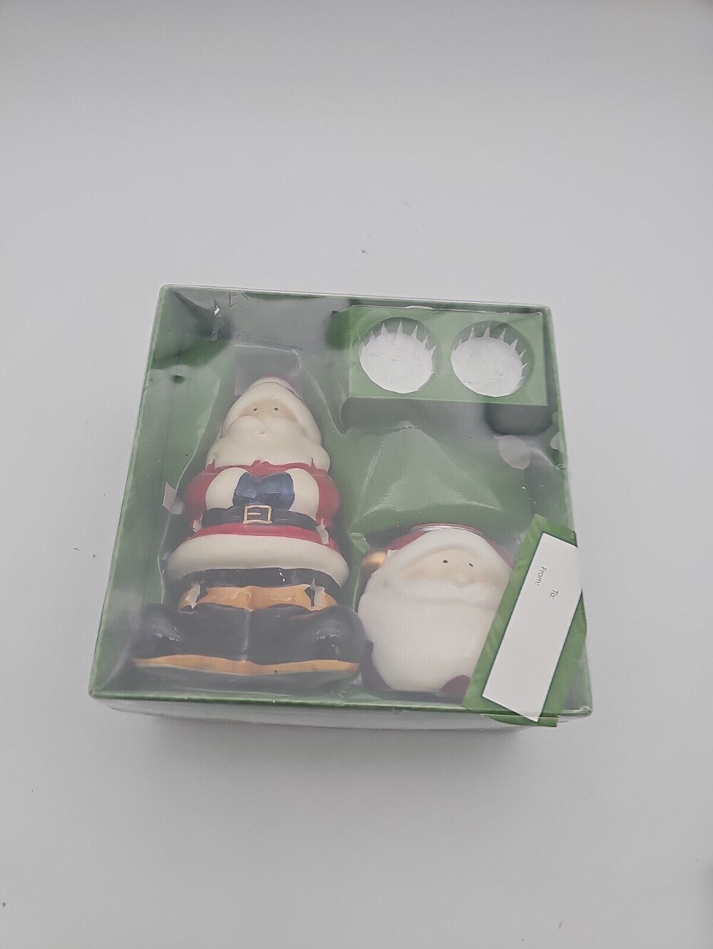 Holiday Time Ceramic Santa Tealight Holder Set Vintage Christmas Decor NO CANDLE